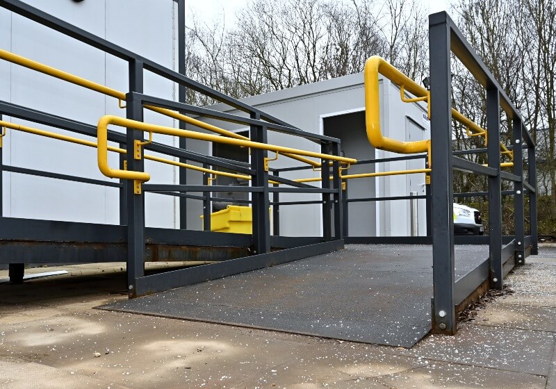 exterior ramp attached to temporary modular building